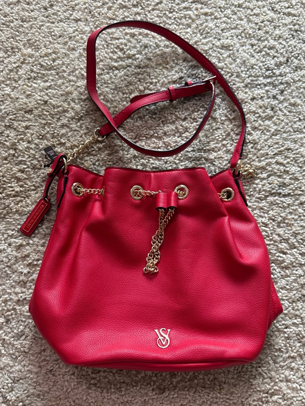 Victoria's Secret Red Faux Leather Bucket Bag Crossbody - NWT